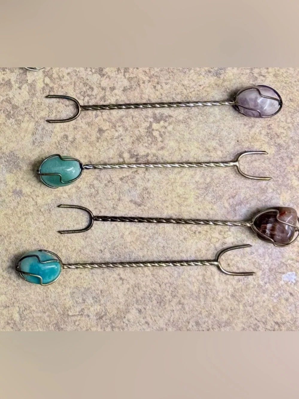 16 vintage silver and gemstone cocktail forks